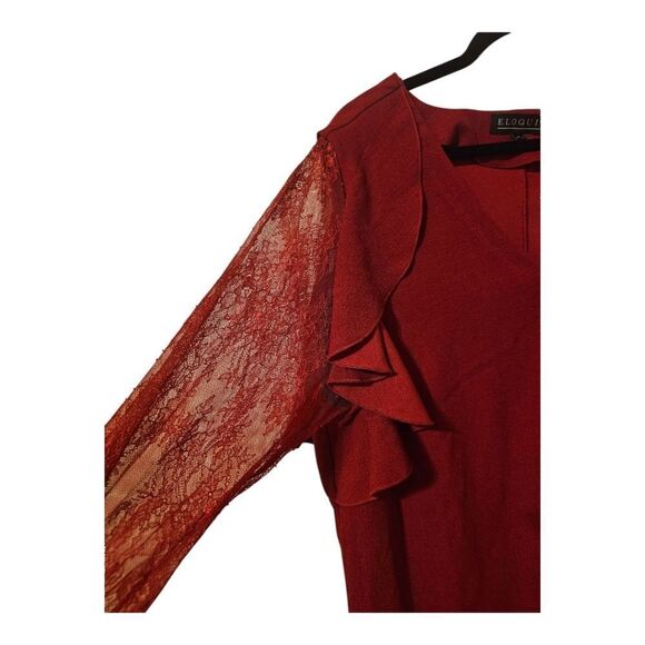 ELOQUII Red Lace Sleeve Ruffle Accent Shift Dress - Size 18 - Picture 7 of 11